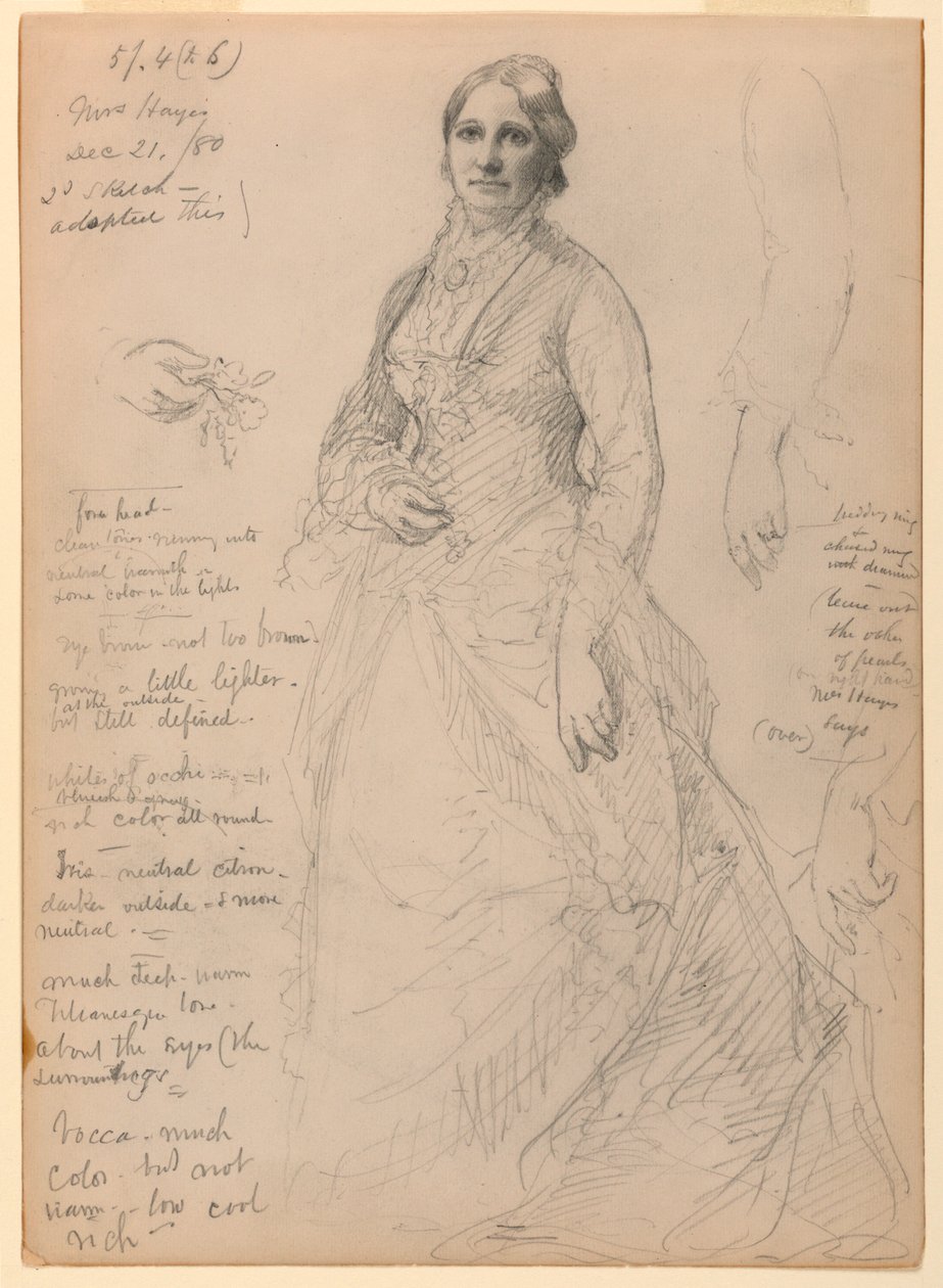Mrs. Rutherford B. Hayes Standing, Studies of Arm and Hands by Daniel Huntington