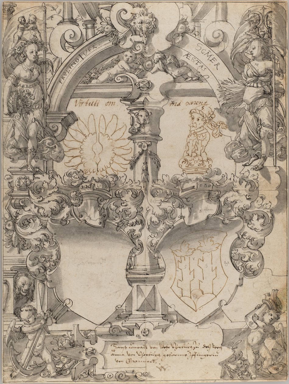 Design for a Marriage Window with the Seasons Spring and Summer by Daniel Lindtmayer