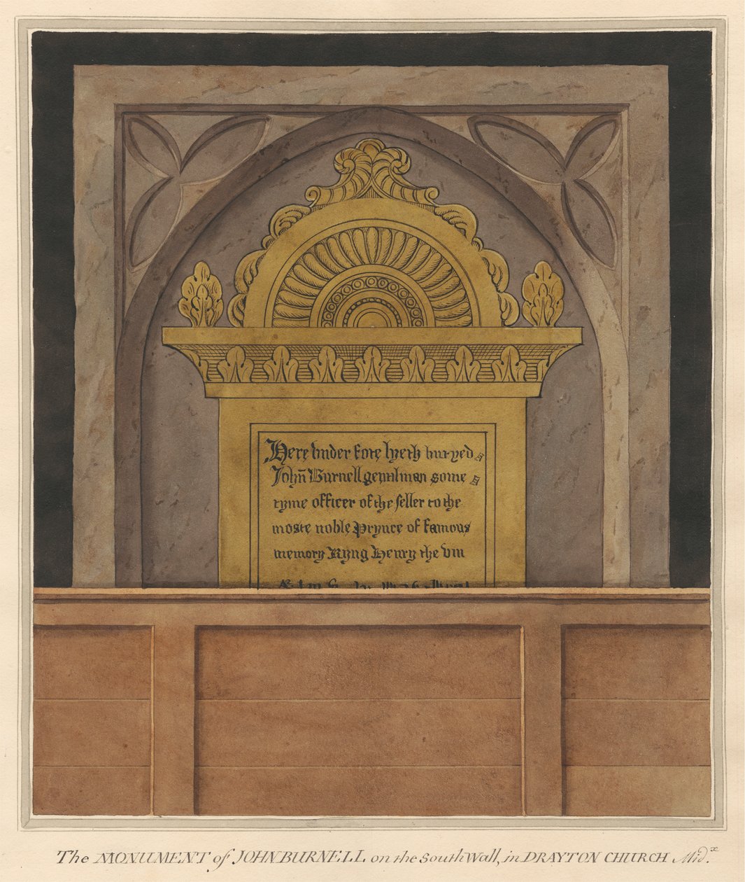 Brass Plate for John Burnell from Drayton Church by Daniel Lysons