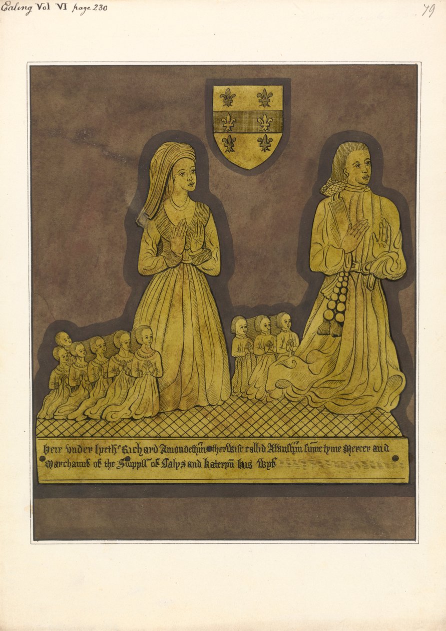 Brass Plate for Richard Amondesham and His Wife Katherine, Ealing Church by Daniel Lysons