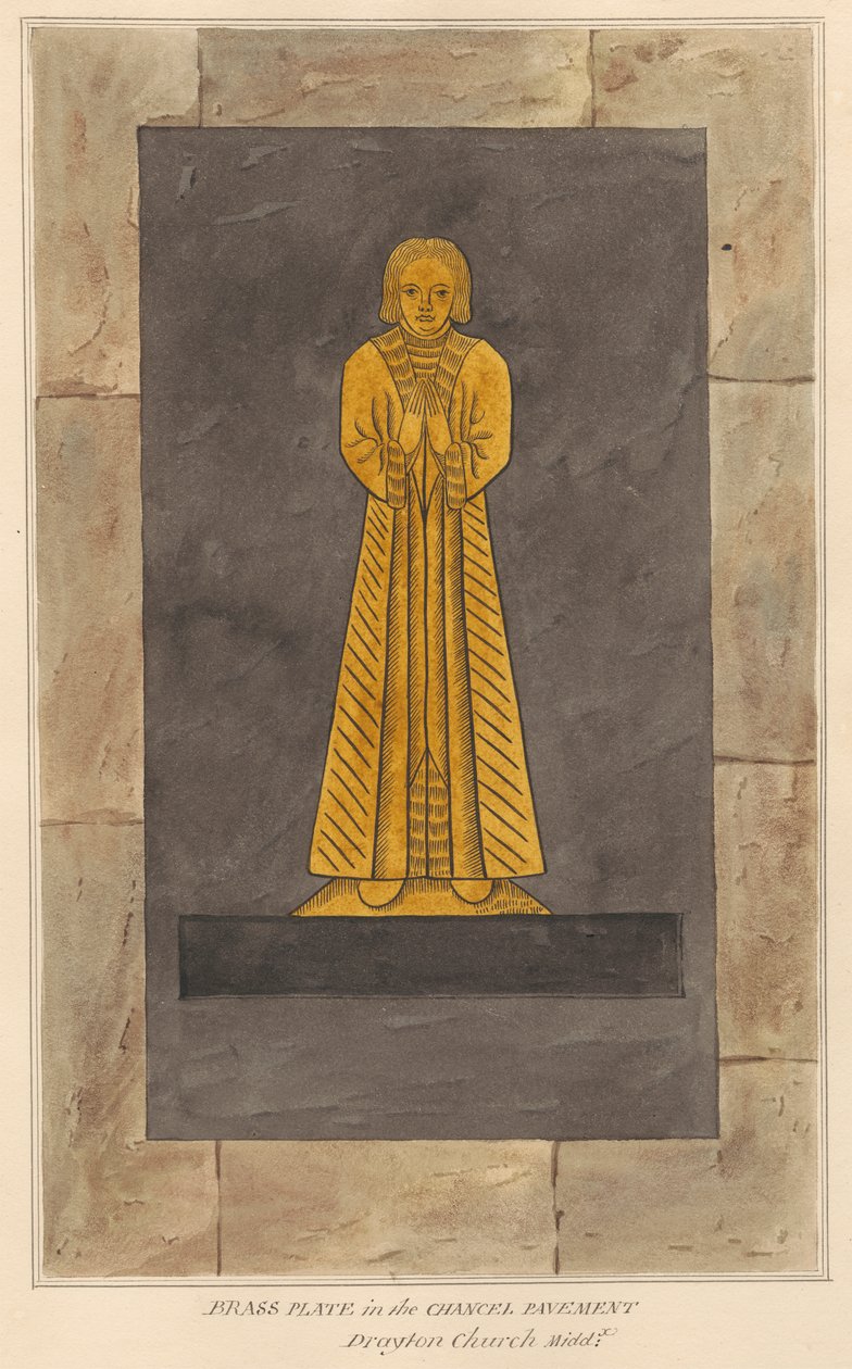 Brass Plate for unidentified man, Chancel Pavement of Drayton Church by Daniel Lysons