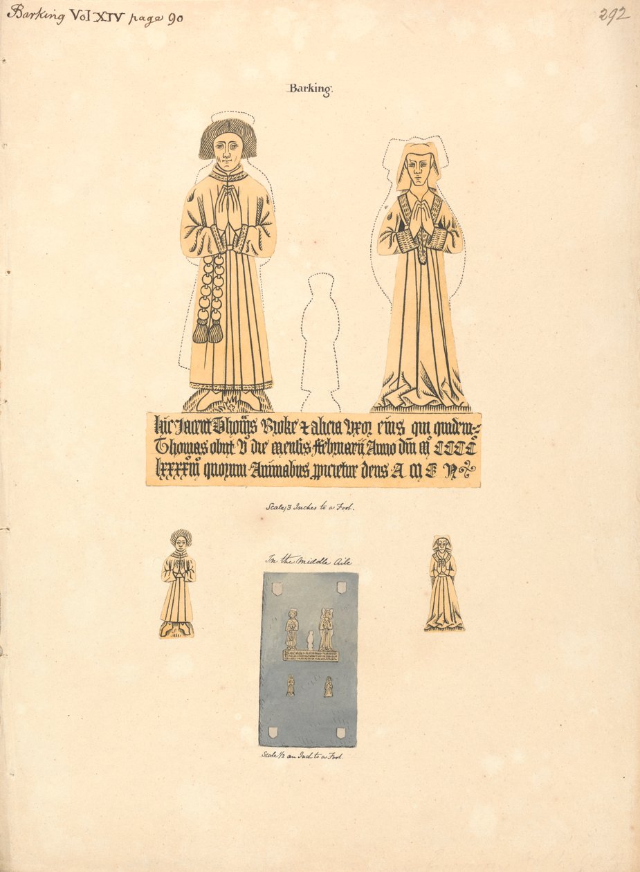 Brass Plate to Thomas and Alicia Broke, Parish Church of St. Margaret, Barking by Daniel Lysons