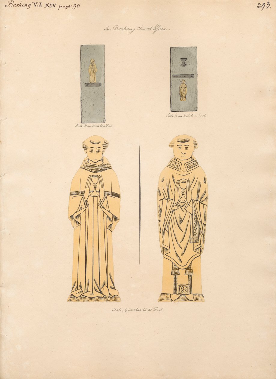 Brass Plate for Two Unidentified Clerics, from Barking Church by Daniel Lysons