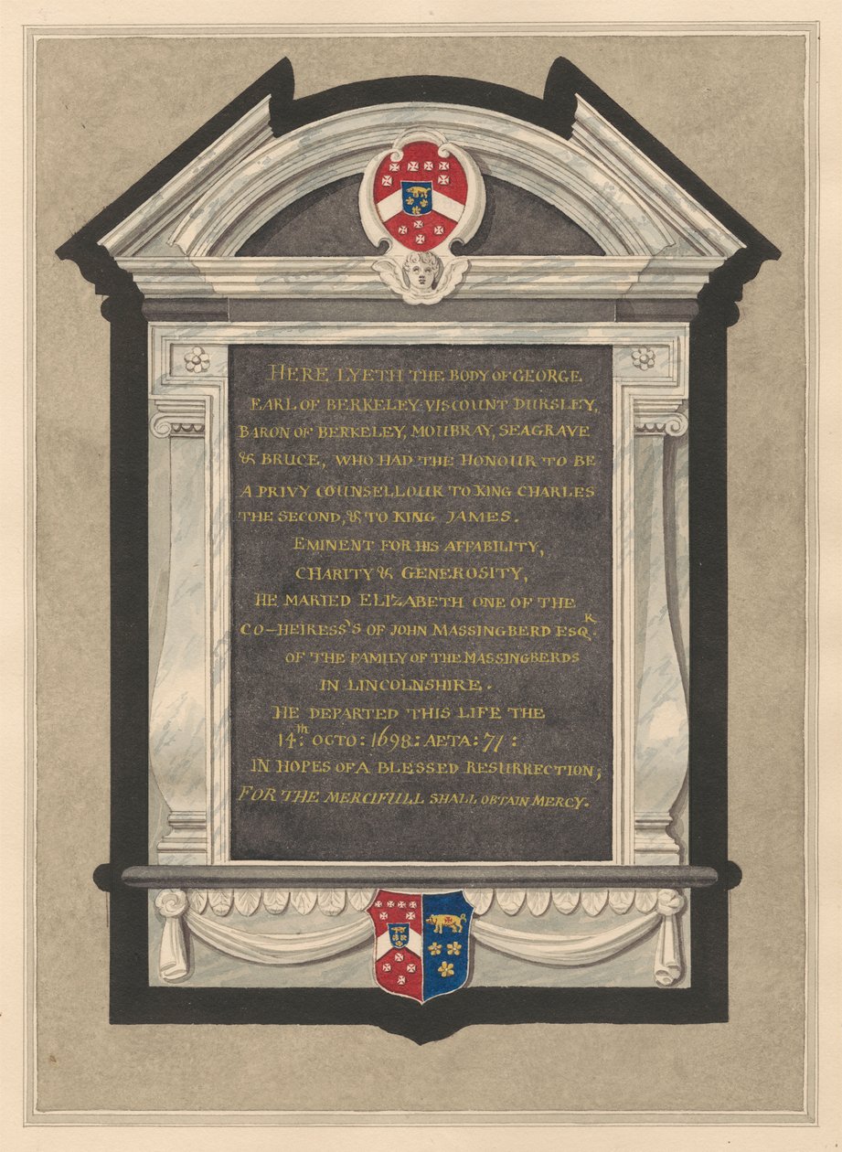 Memorial of George, Earl of Berkeley from Cranford Church by Daniel Lysons