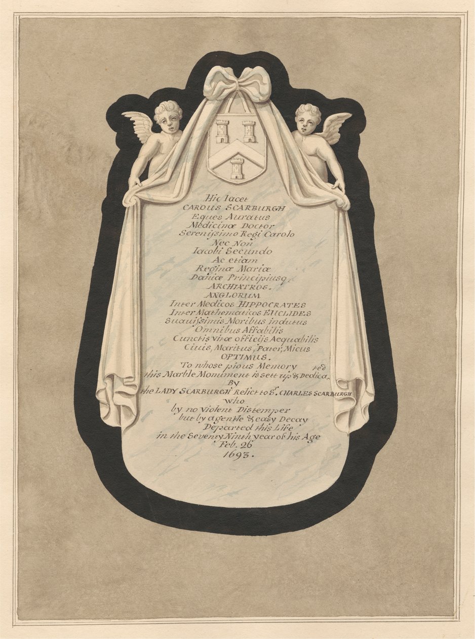Memorial to Carous Scarburgh from Cranford Church by Daniel Lysons
