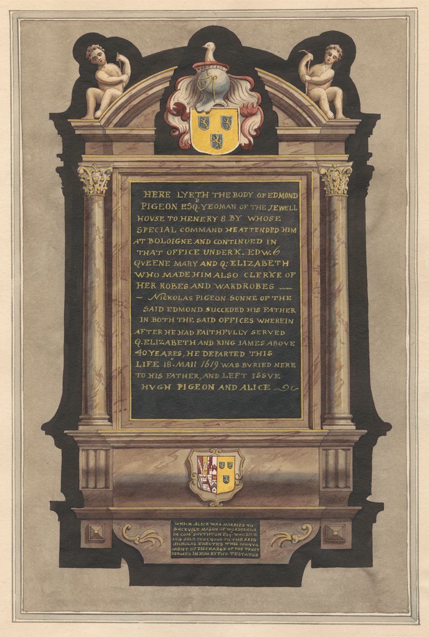 Memorial to Edmond Pigeon and Nickolas Pigeon by Daniel Lysons