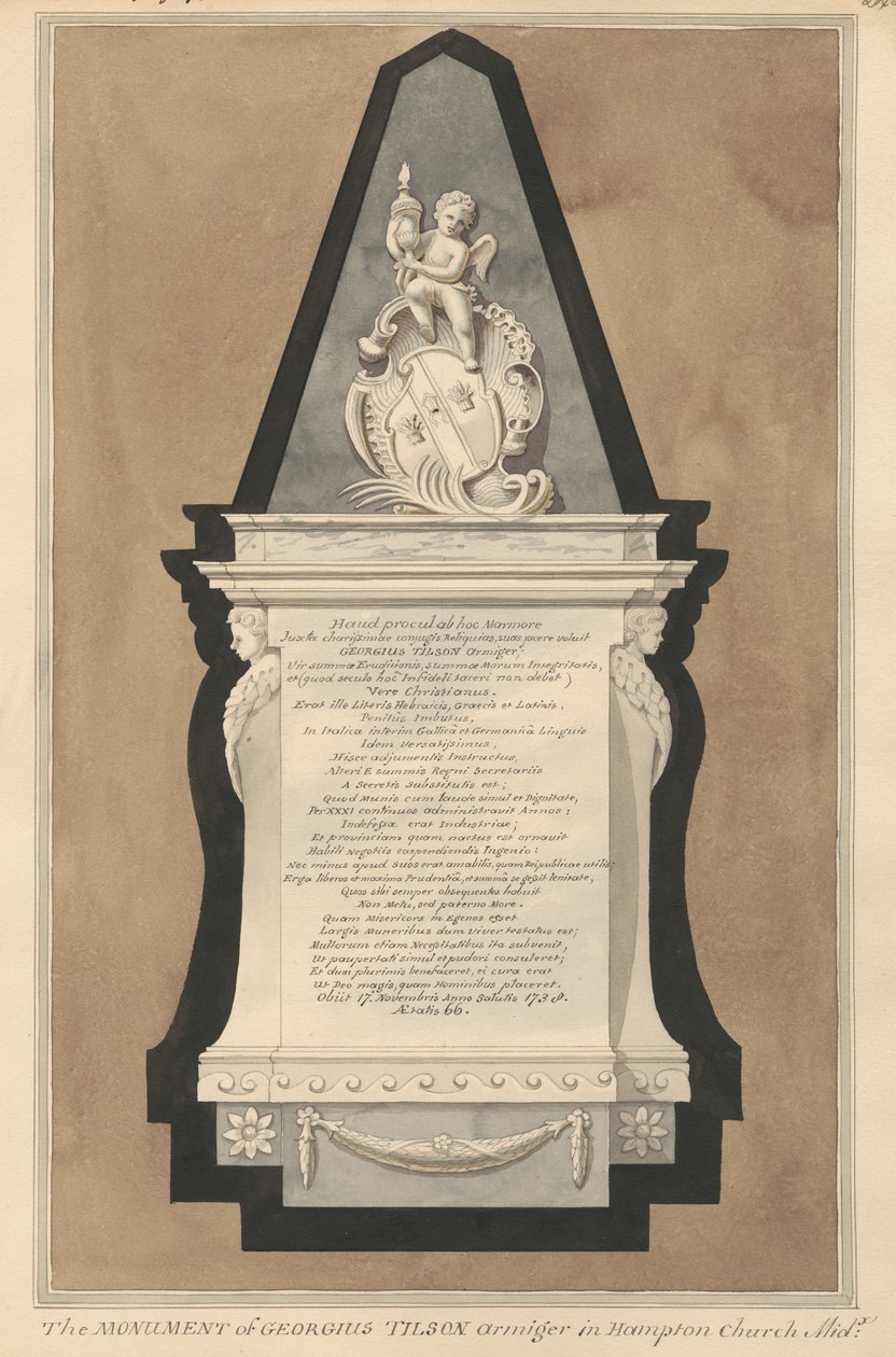 Memorial to George Tilson from Hampton Church by Daniel Lysons