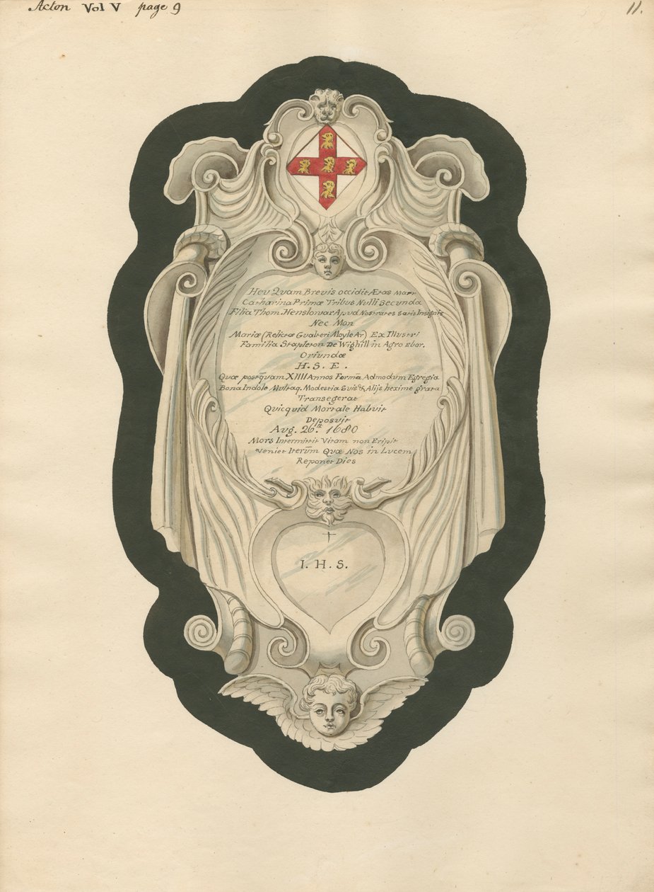 Memorial to H.S.E. from Acton Church by Daniel Lysons