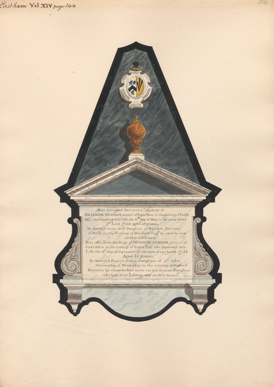 Memorial to Heigham Bendish and Heigham Bendish Junior from East Ham Church