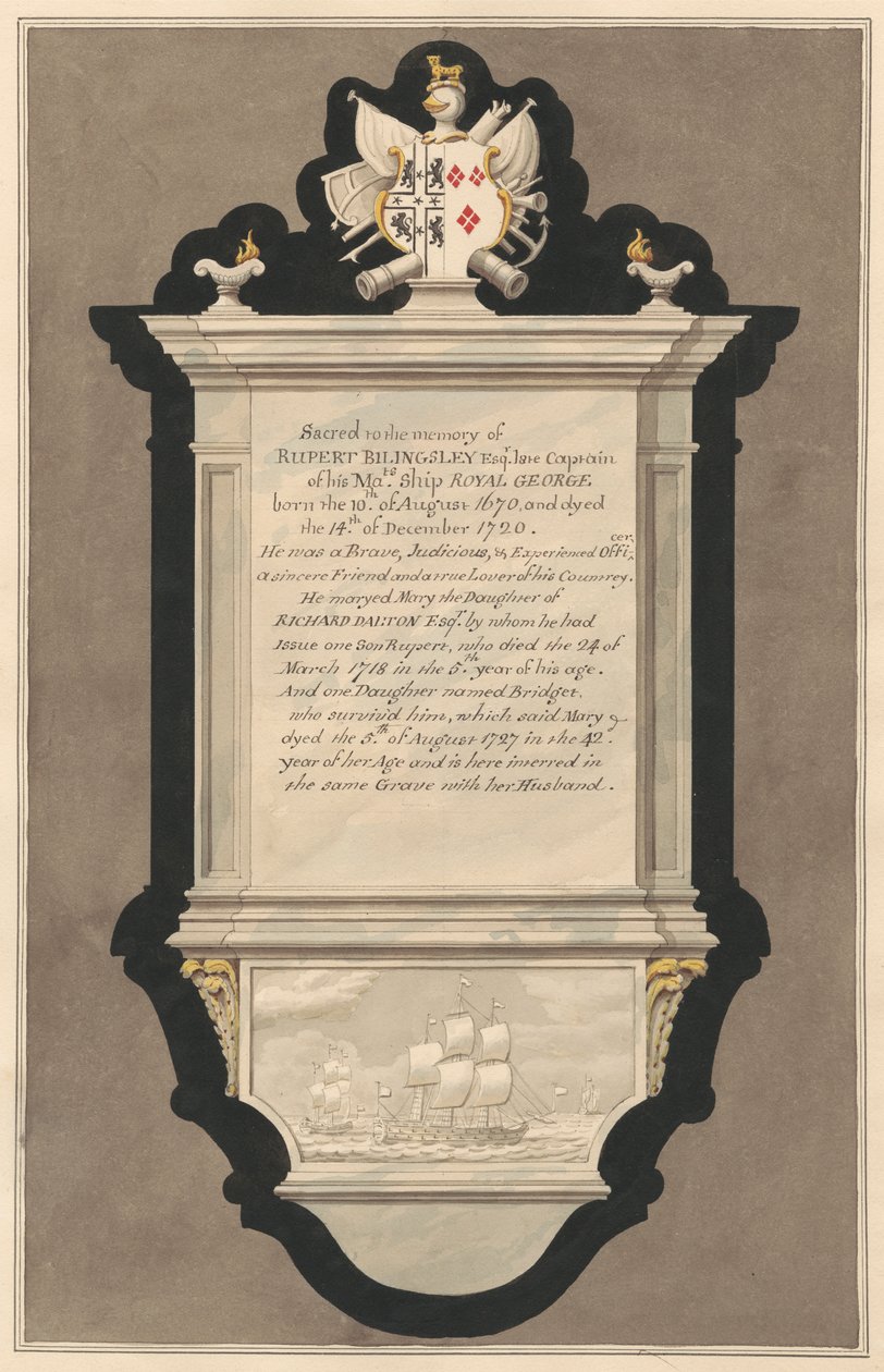 Memorial to Rupert and Mary Billingsley from Drayton Church by Daniel Lysons