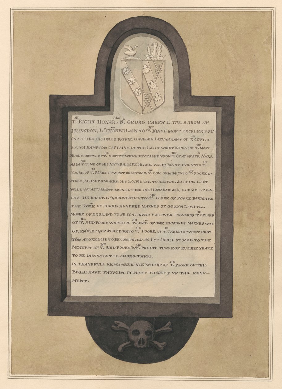 Memorial to Sir George Carey from Drayton Church by Daniel Lysons
