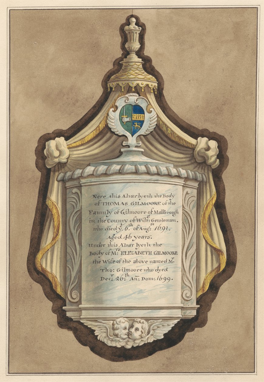 Memorial to Thomas Gilmoore and Mrs. Elizabeth Gilmoore from Twickenham Church by Daniel Lysons