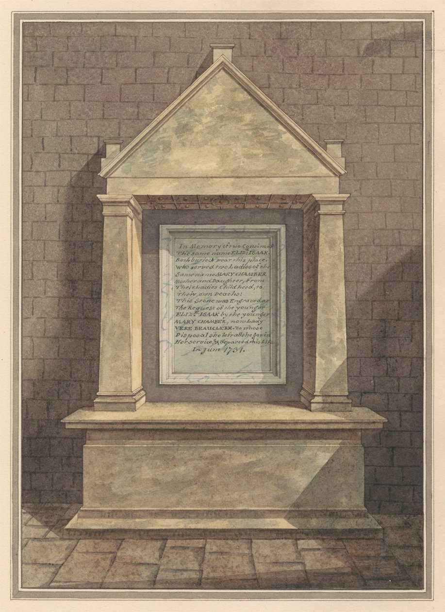 Memorial to Two Cousins Named Elizabeth Isaak from Hanworth Church by Daniel Lysons