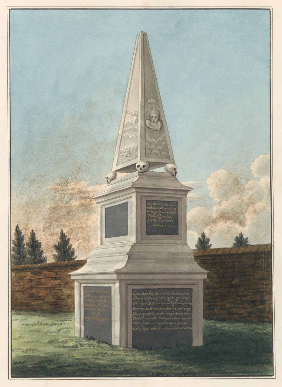 Tomb of Nathaniel Wickham, from West Ham Churchyard by Daniel Lysons