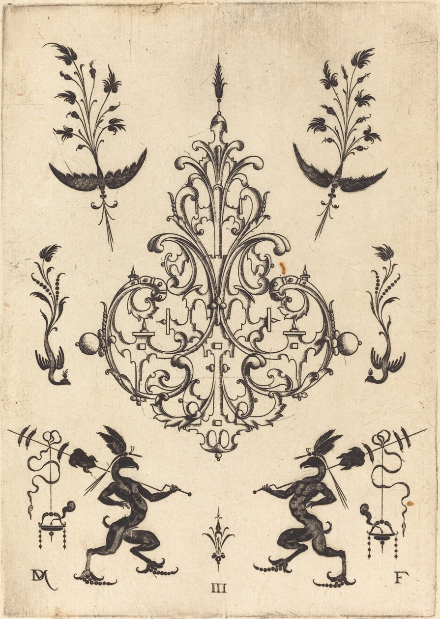 Brooch with Sprigs at Top and Griffins with Trophies at Bottom by Daniel Mignot