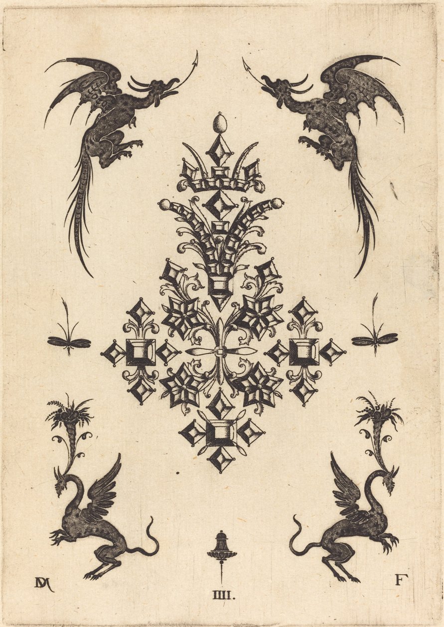 Brooch with Table-Stones, Winged Dragons at Top, and Griffins at Bottom by Daniel Mignot