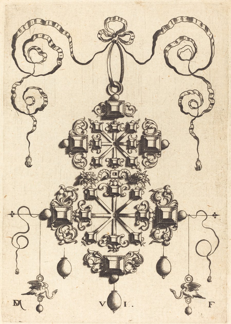 Large Pendant with Two Double Crosses, Surrounded by Six Large and Sixteen Small Table-Stones by Daniel Mignot