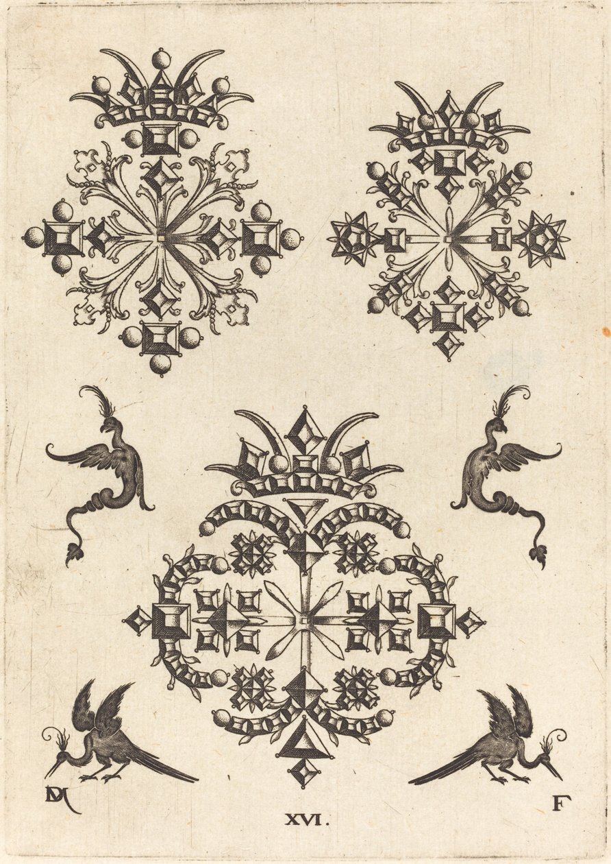 Three Brooches with Fantasy Birds at Left, Right, and Bottom by Daniel Mignot