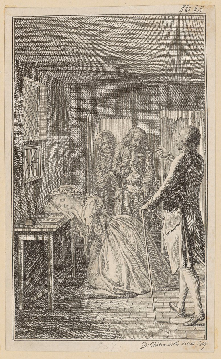Belford Finds Clarisse During His Visit to the Prison in the Dungeon Room of the Executioner Rowland by Daniel Nikolaus Chodowiecki