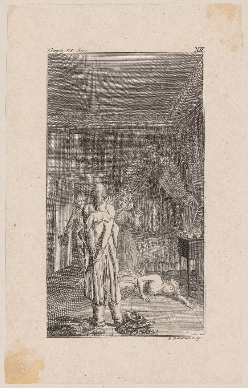 Clarisse is Tracked and Surprised by the Disguised Lovelace After Her Escape from the Brothel by Daniel Nikolaus Chodowiecki