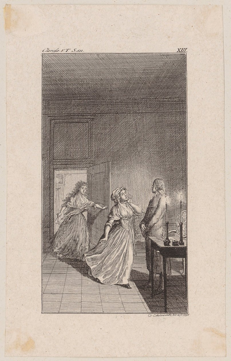 Clarisse is Held Back by Lovelace under Pretexts in the House of Sinclaire and Discovers the Betrayal by Daniel Nikolaus Chodowiecki