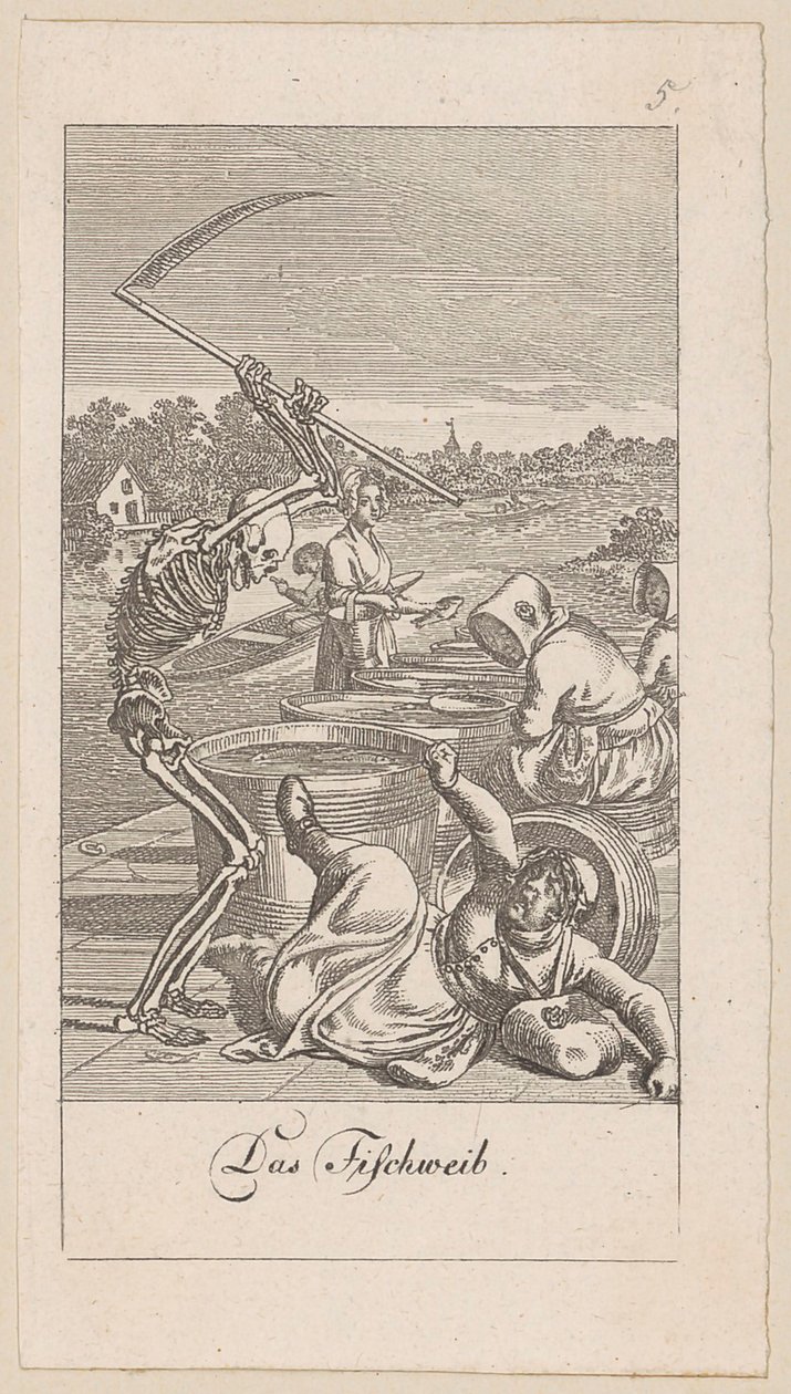 Fishwife, Plate 5 from the Series "The Dance of Death" by Daniel Nikolaus Chodowiecki