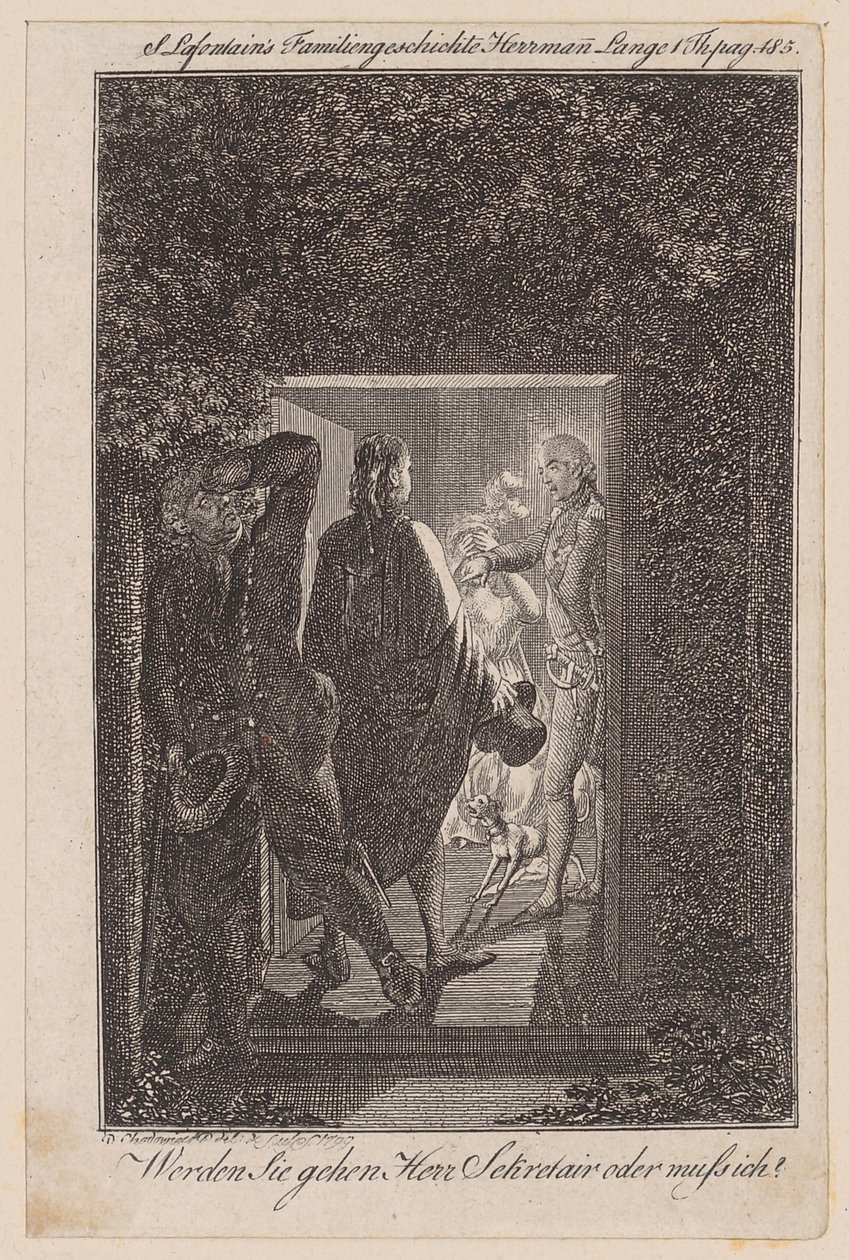 Herrmann Surprises Julchen with Prince Moritz in the Garden House by Daniel Nikolaus Chodowiecki
