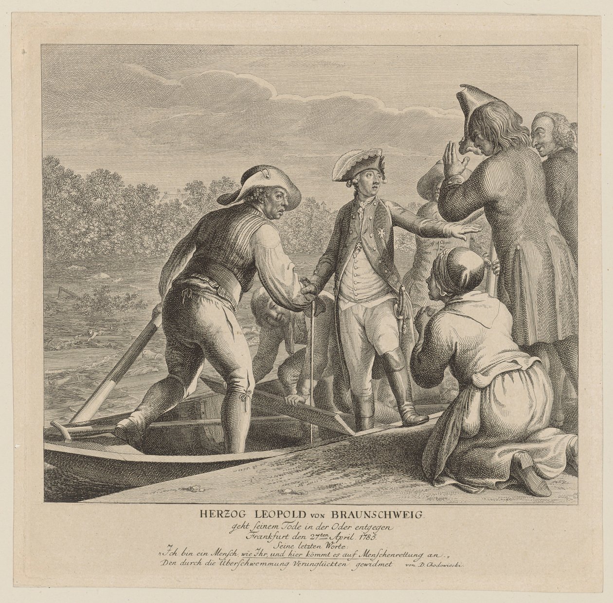 Duke Leopold of Brunswick Facing His Death in the Oder by Daniel Nikolaus Chodowiecki
