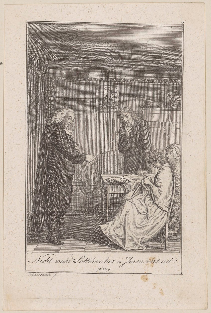 The Pastor of Morkendorf Embarrasses Minchen, Plate 5 from the Series “The Call to the City” by Daniel Nikolaus Chodowiecki