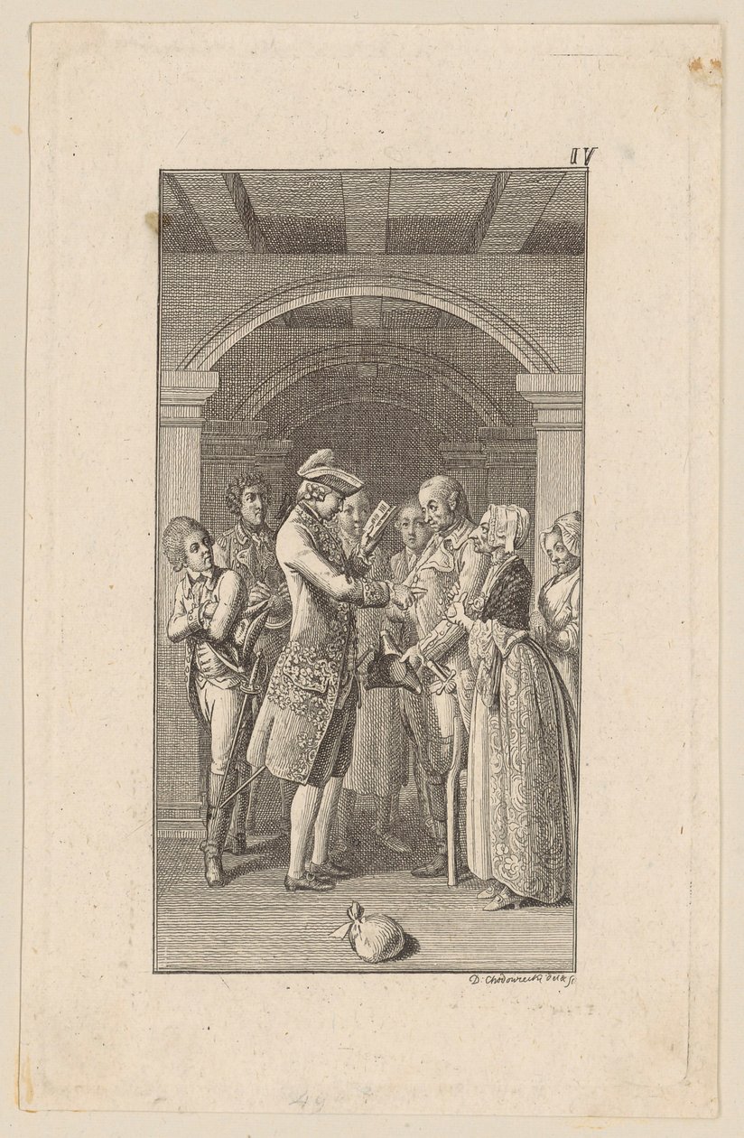 Siegfried von Lindenberg Performs Minna von Barnhelm in His Cow Stall Due to Lack of a Suitable Stage by Daniel Nikolaus Chodowiecki