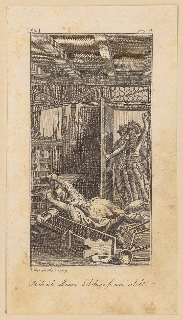 Siegfried von Lindenberg surprises his schoolmaster during a domestic scene by Daniel Nikolaus Chodowiecki