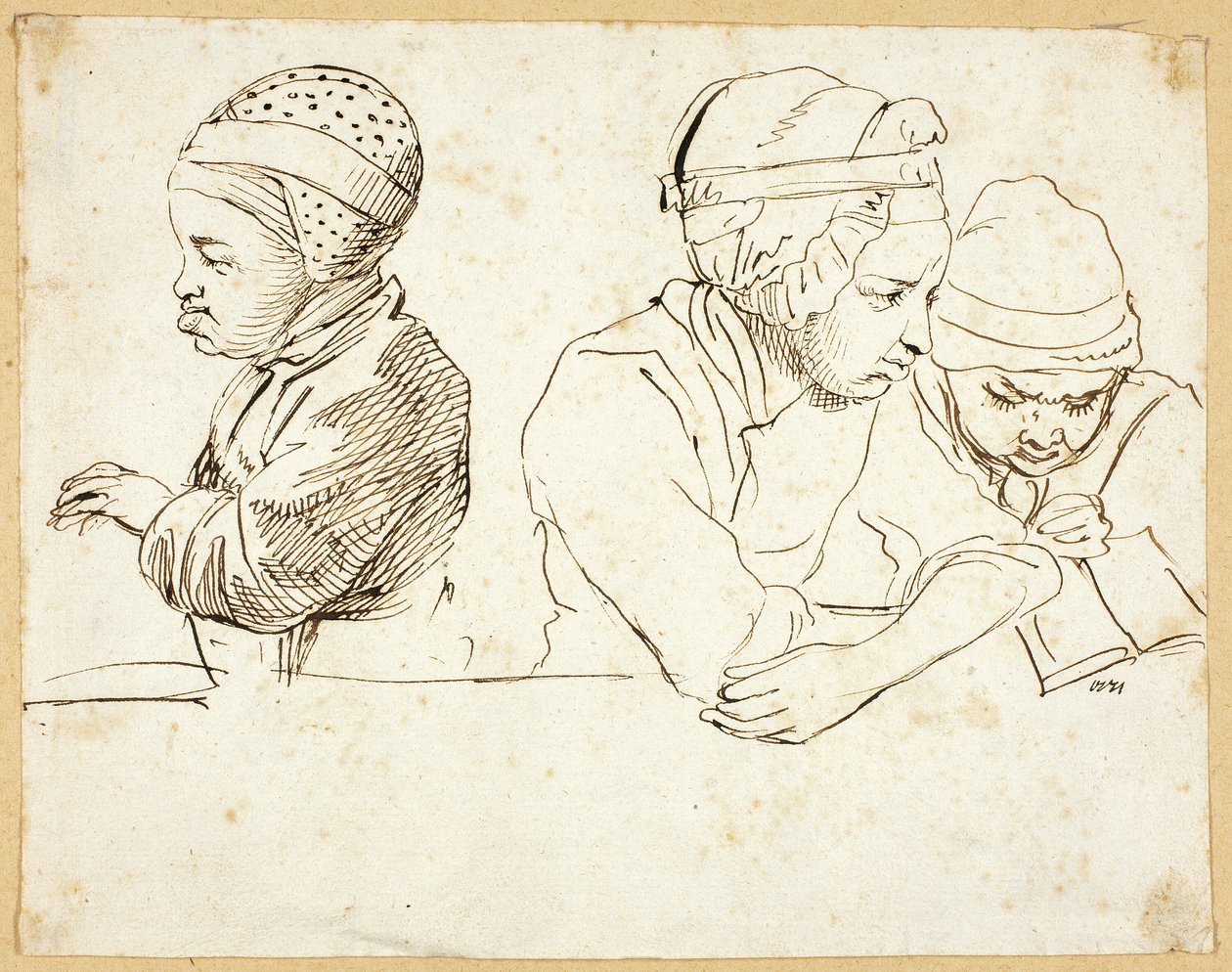 Three Children (recto); Sketches of Head, Eyes, Lips, and Flowers (verso) by Daniel Nikolaus Chodowiecki