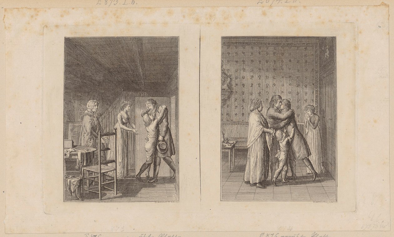Father Went Bankrupt [left]; Farewell to Ludwig [right] by Daniel Nikolaus Chodowiecki