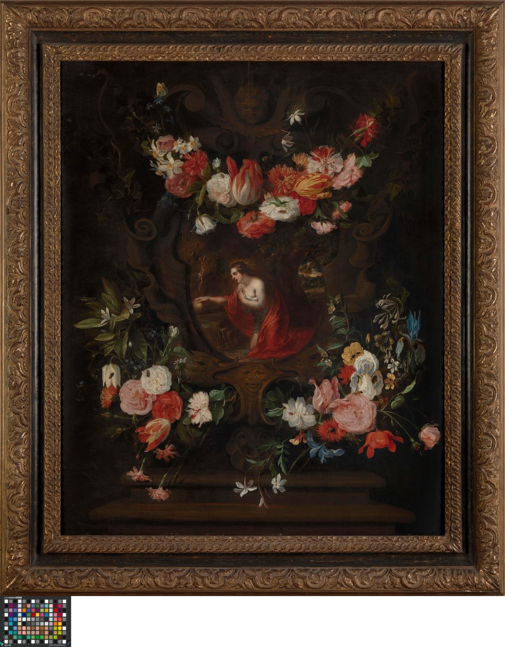 Floral Wreath with Mary Magdalene by Daniel Seghers
