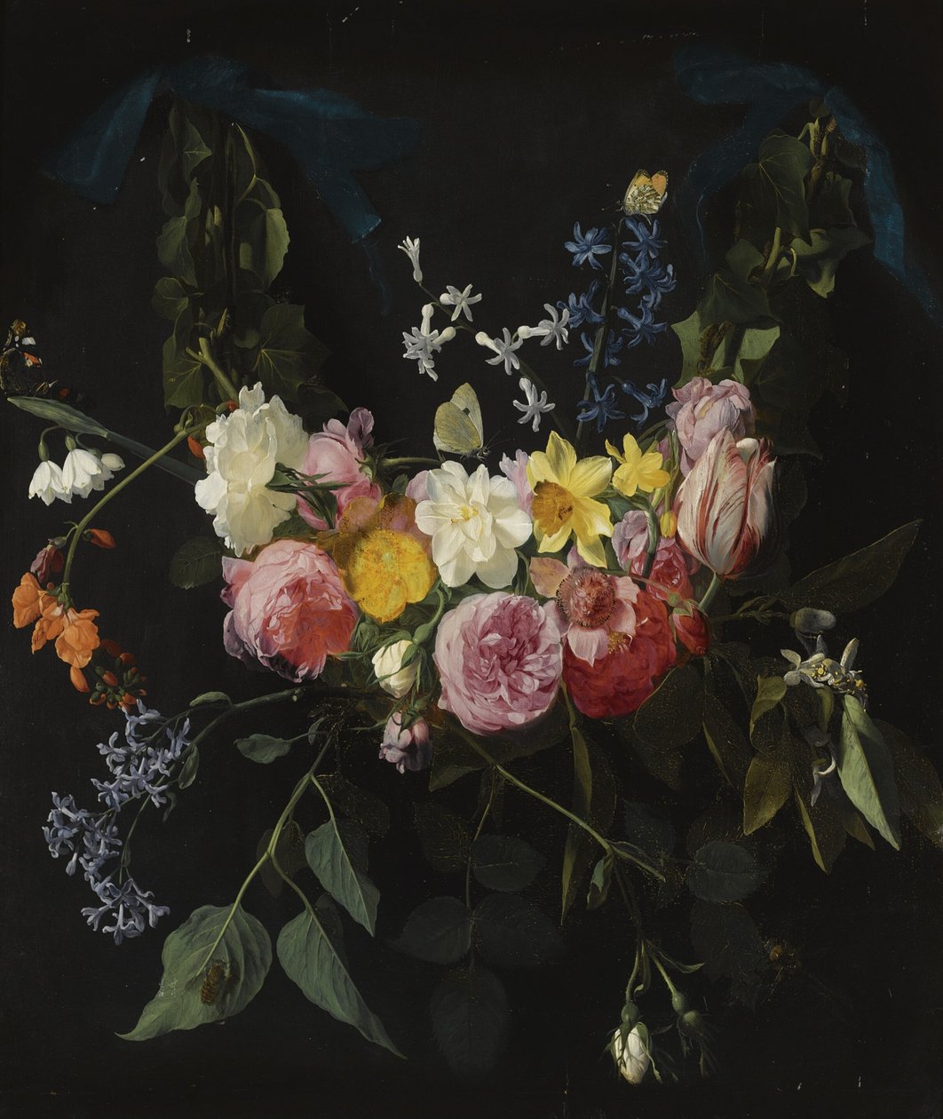 Garland of Flowers Suspended from Two Blue Ribbons by Daniel Seghers