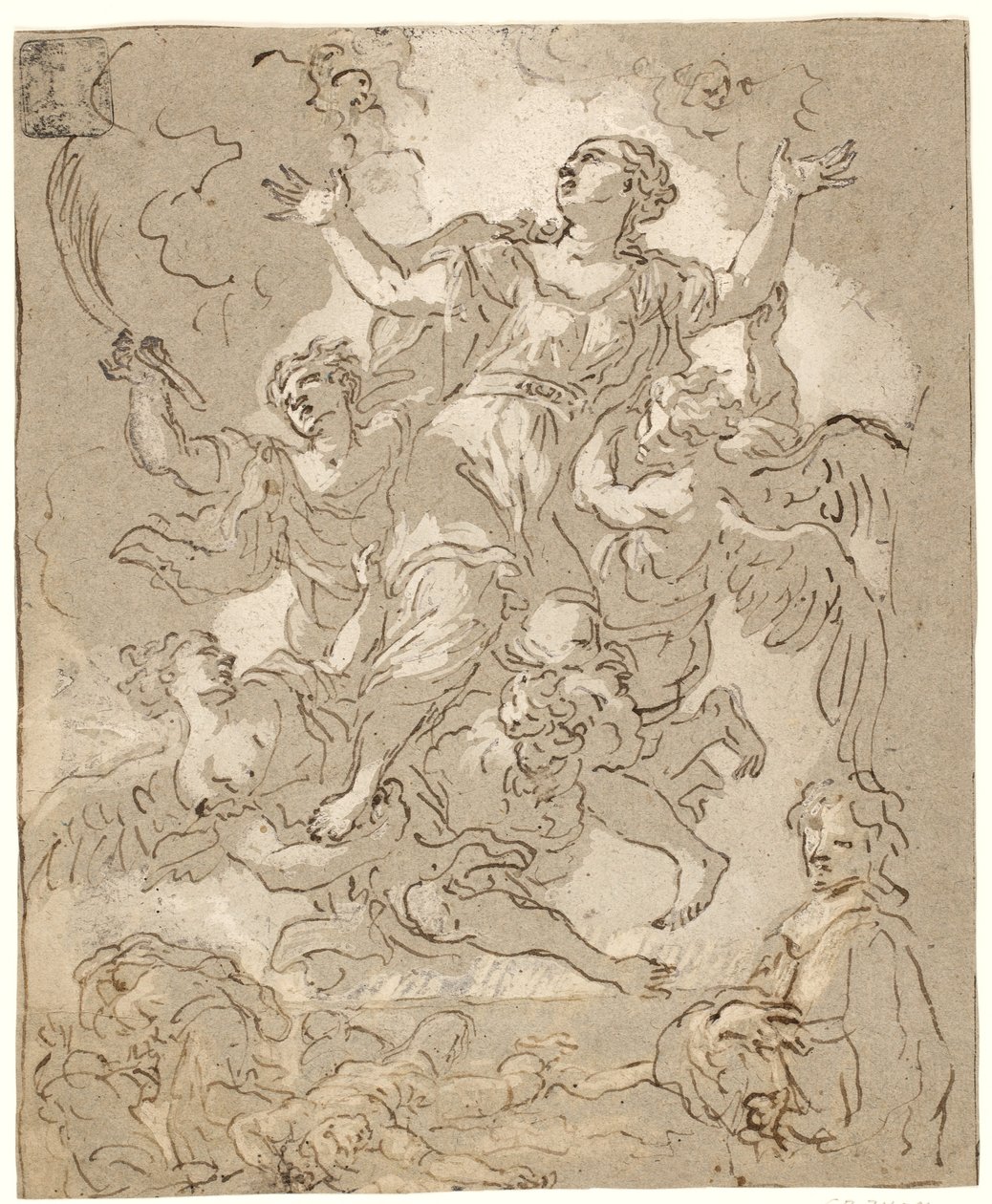 St Rosalia in Glory with Dying and Running Figures and a Male Half-Length Below by Daniel Seiter