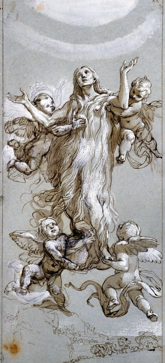 The Assumption of Saint Mary Magdalene Guided by Angels (Drawing by Daniele Crespi, 17th Century) by Daniele Crespi