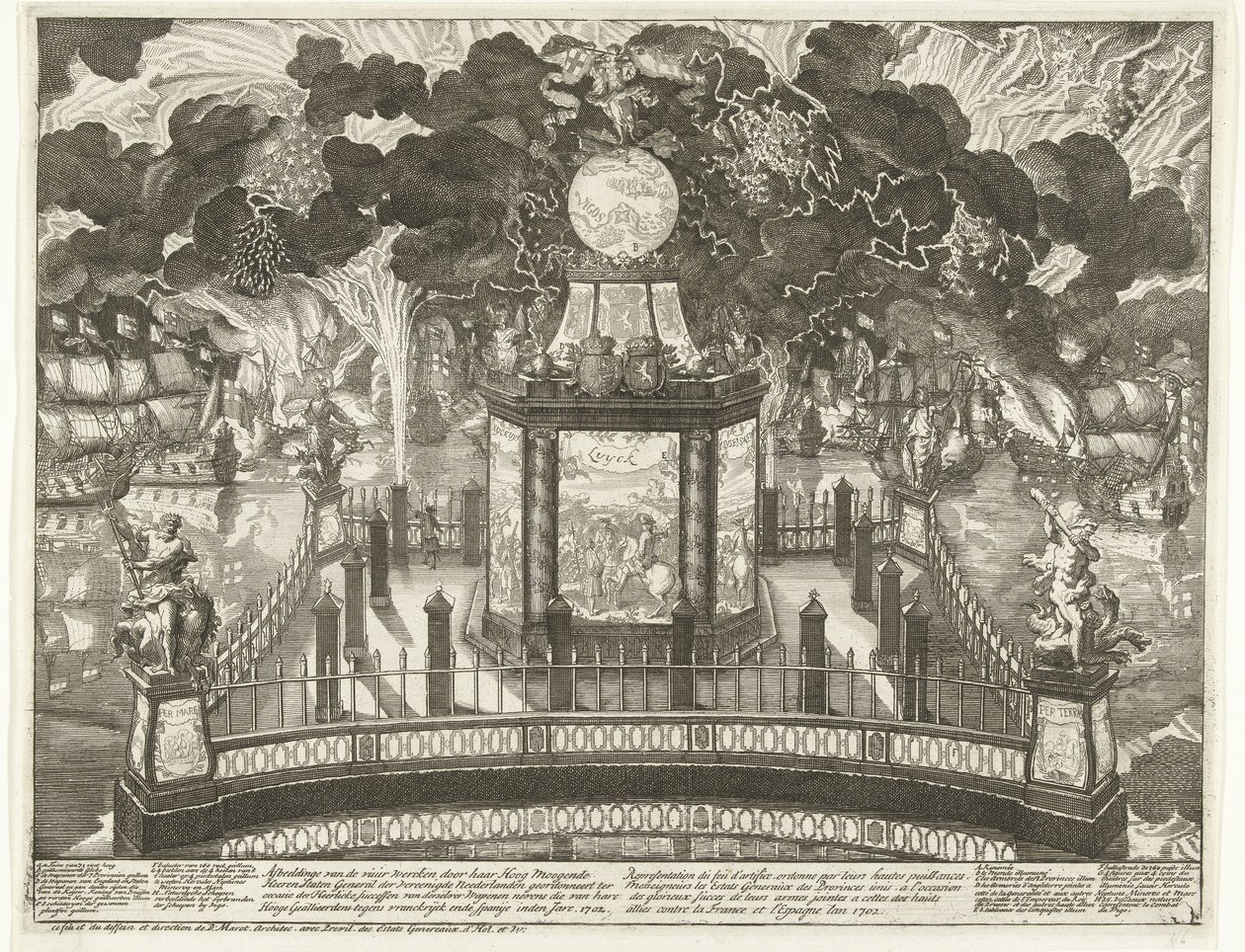 Fireworks on the Hofvijver Celebrating the Victory at Vigo, 1702 by Daniël Marot (I)