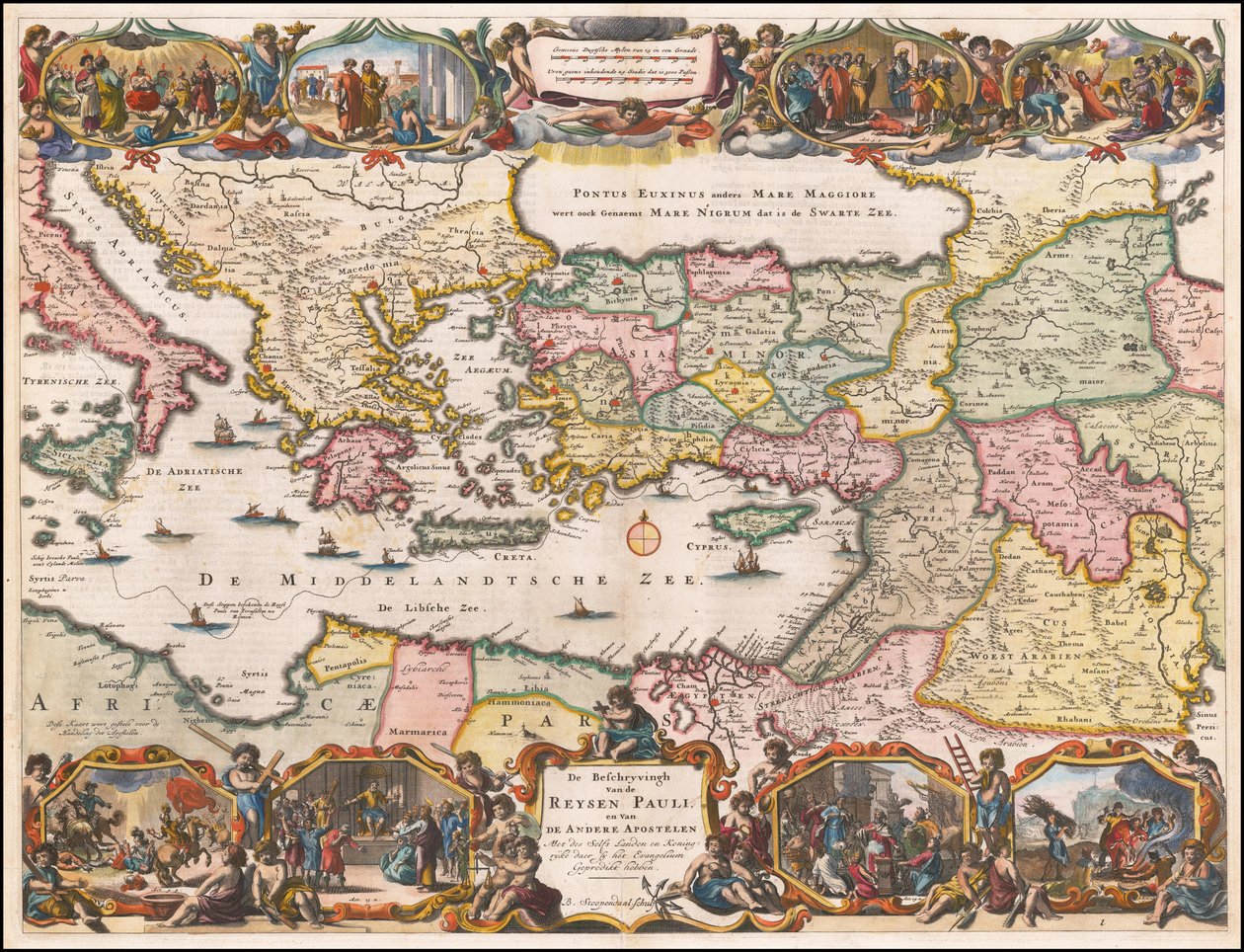 1695 Dutch Map of the Eastern Mediterranean Showing the Travels of St. Paul by Daniël Stopendaal
