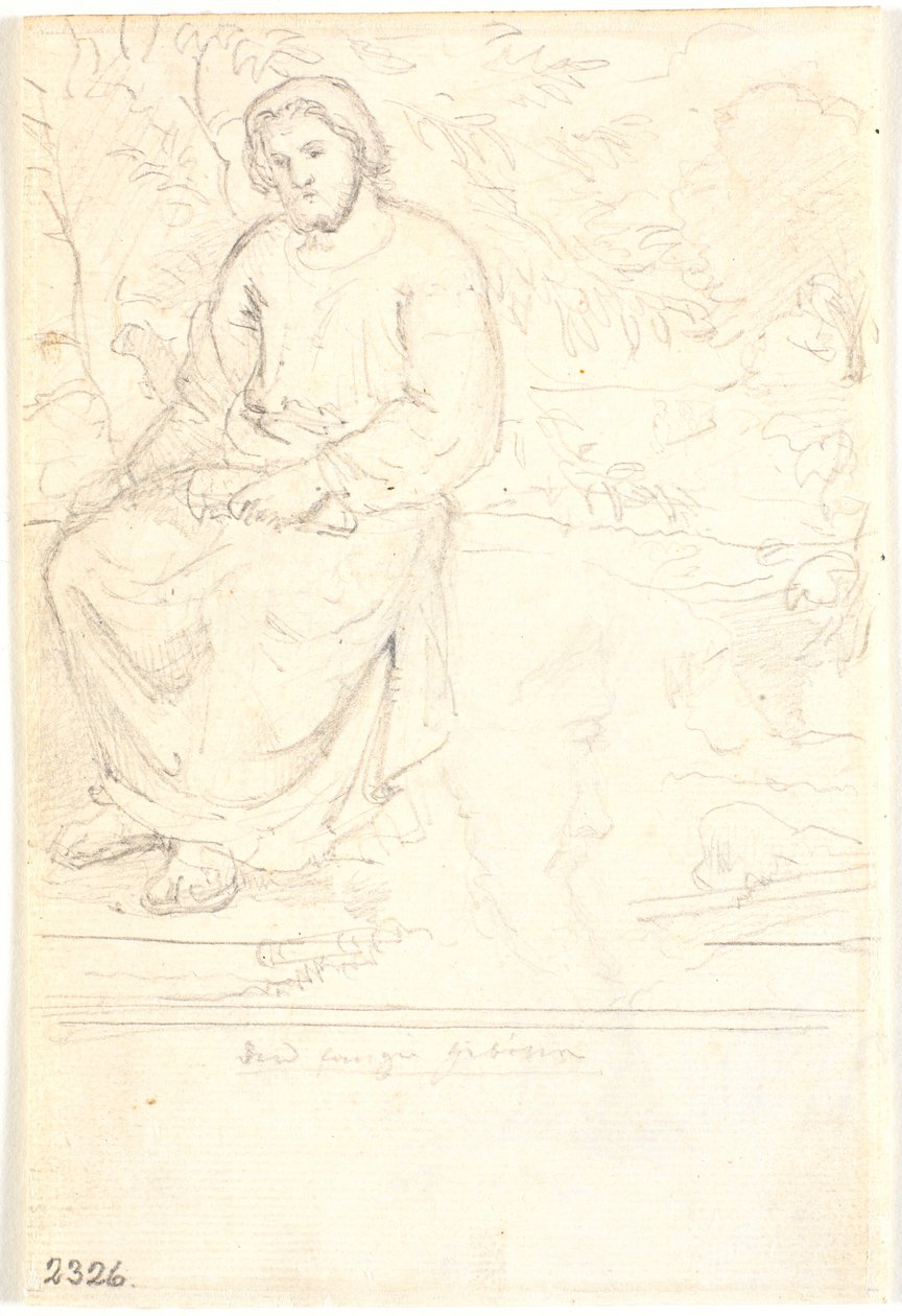 An Old Man Sitting Next to a Mighty Tree Trunk, a Biblical Figure? by Dankvart Dreyer