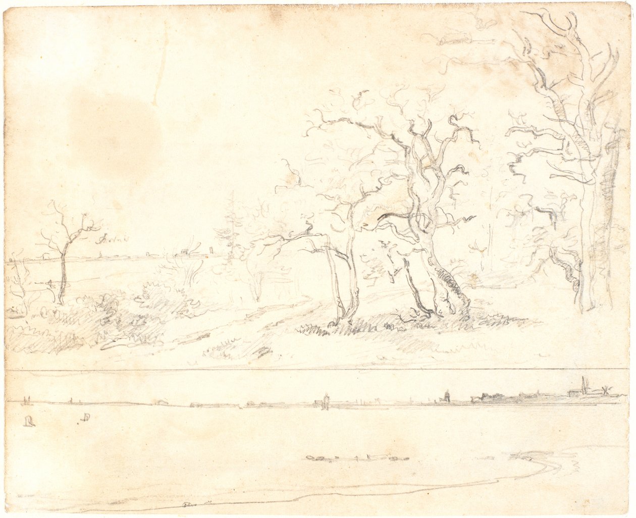 A Coast Covered with Dense Forest, in the Background a City. Below: Study for the Same Picture by Dankvart Dreyer