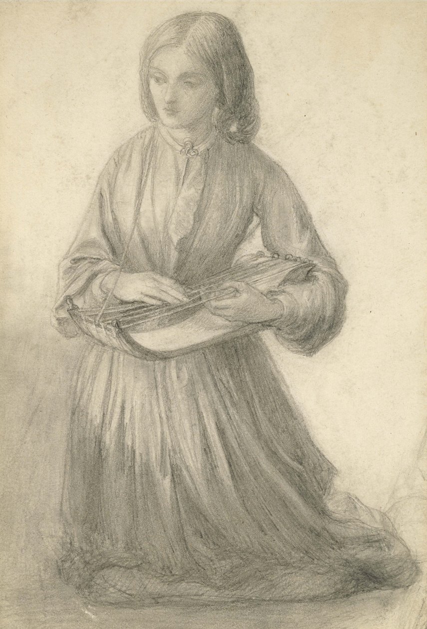 Elizabeth Siddal playing a Stringed Instrument by Dante Gabriel Charles Rossetti