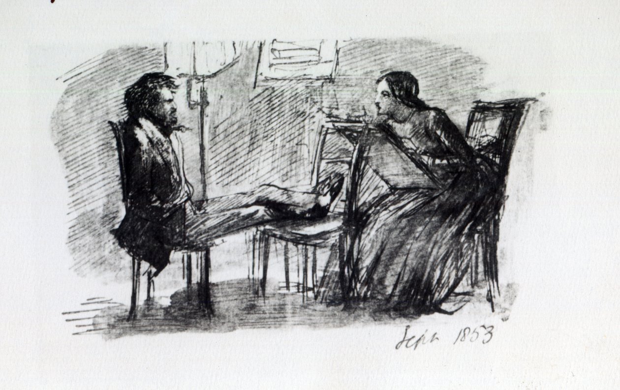 Rossetti being sketched by Elizabeth Siddal, September 1853 by Dante Gabriel Charles Rossetti