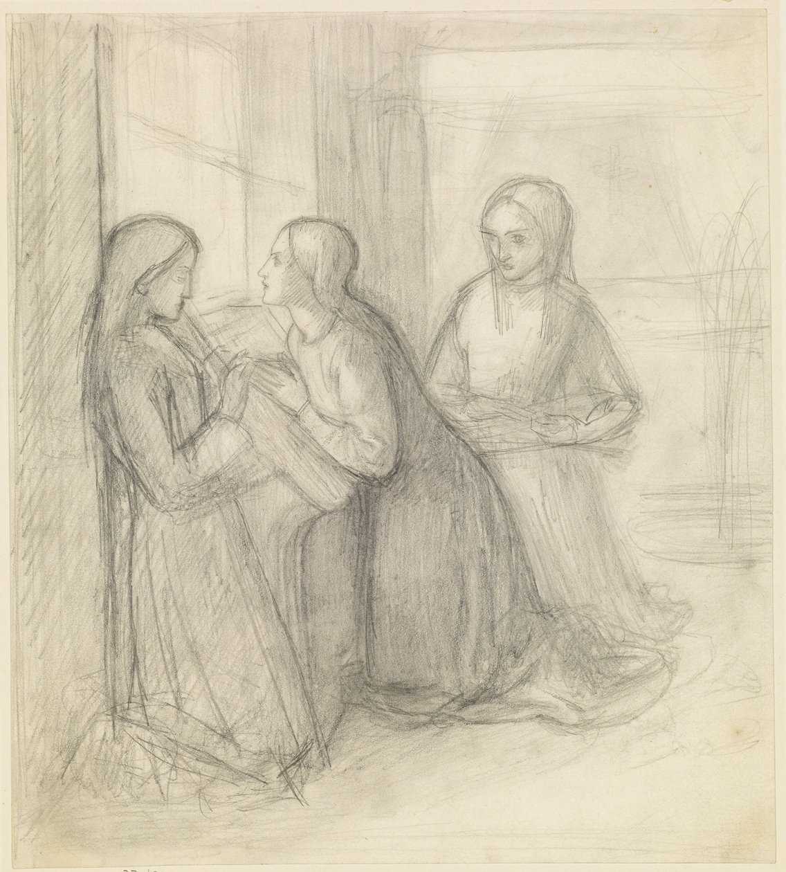 (Possibly) St Elizabeth of Hungary kneeling with her Companions Isentrudis and Guta by Dante Gabriel Charles Rossetti