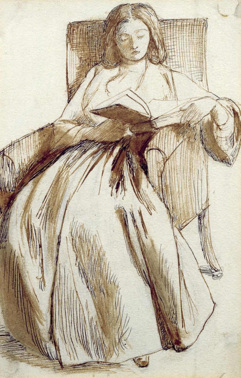 Elizabeth Siddal Reading a Book by Dante Gabriel Charles Rossetti