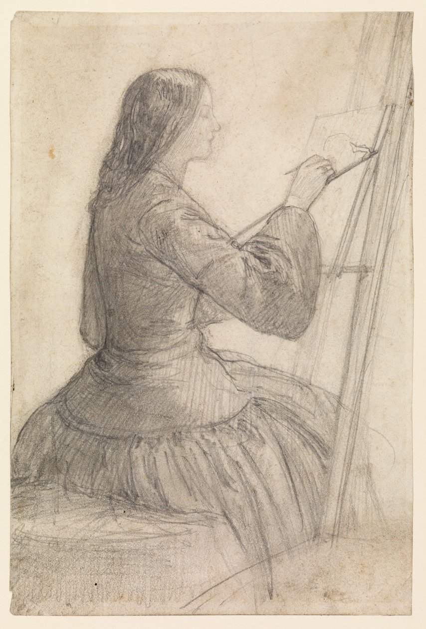 Elizabeth Siddal Seated at an Easel, Painting by Dante Gabriel Charles Rossetti