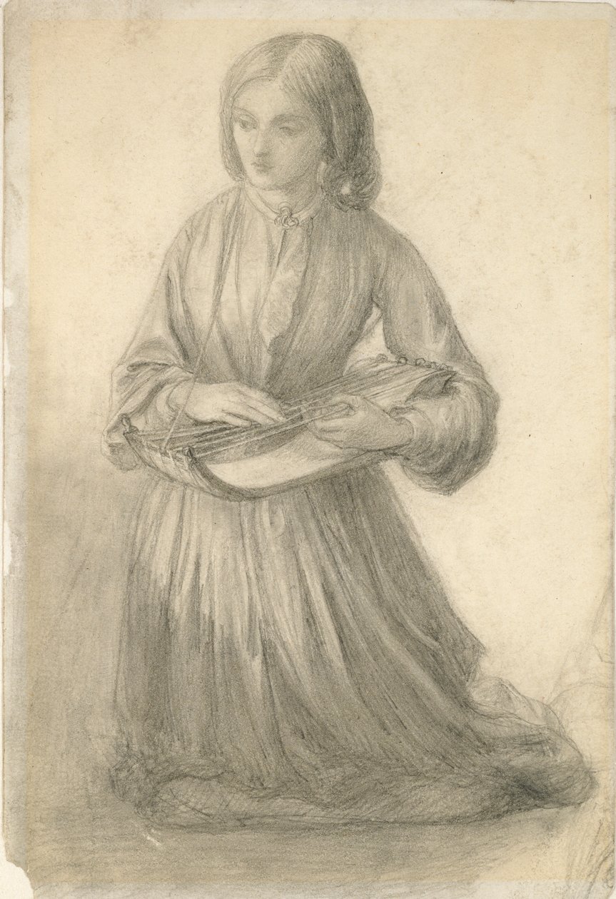 Elizabeth Siddal Playing a Stringed Instrument by Dante Gabriel Rossetti