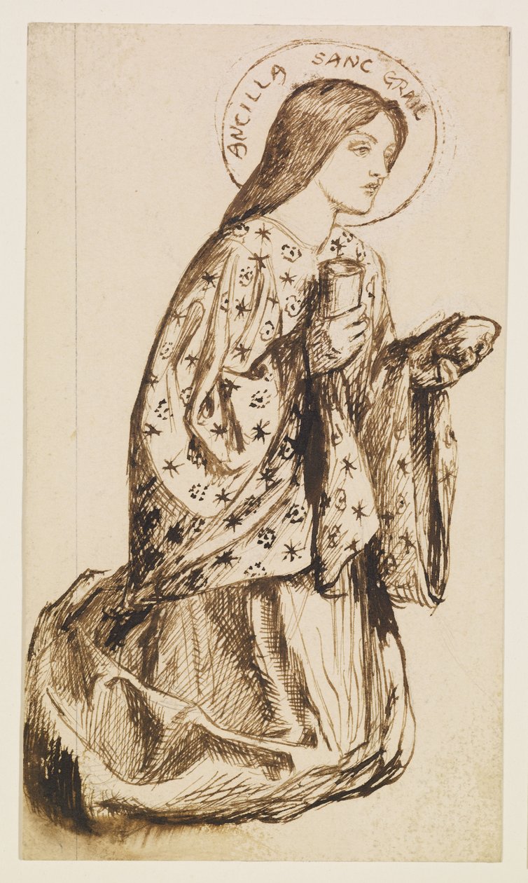 Launcelot at the Shrine of the Holy Grail - Study for The Angel of the Holy Grail by Dante Gabriel Rossetti
