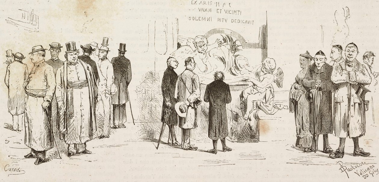 German pilgrims in Rome, engraving by Dante Paolocci and Canedi by Dante Paolocci