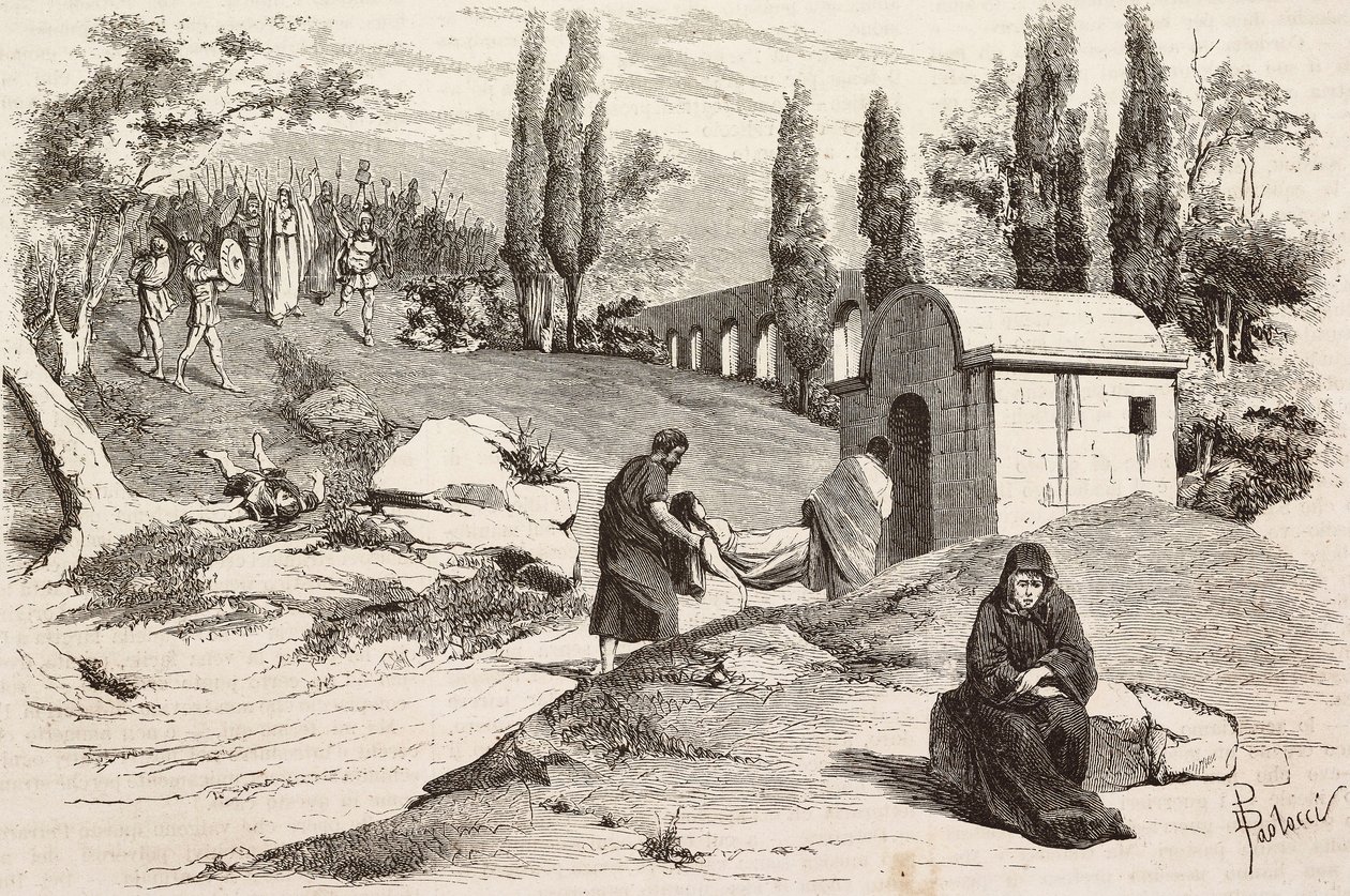In the nefarious camp, Rome Vaincue by Alexandre Parodi, Act V, engraving by Dante Paolocci from sketches by Zandomenico by Dante Paolocci